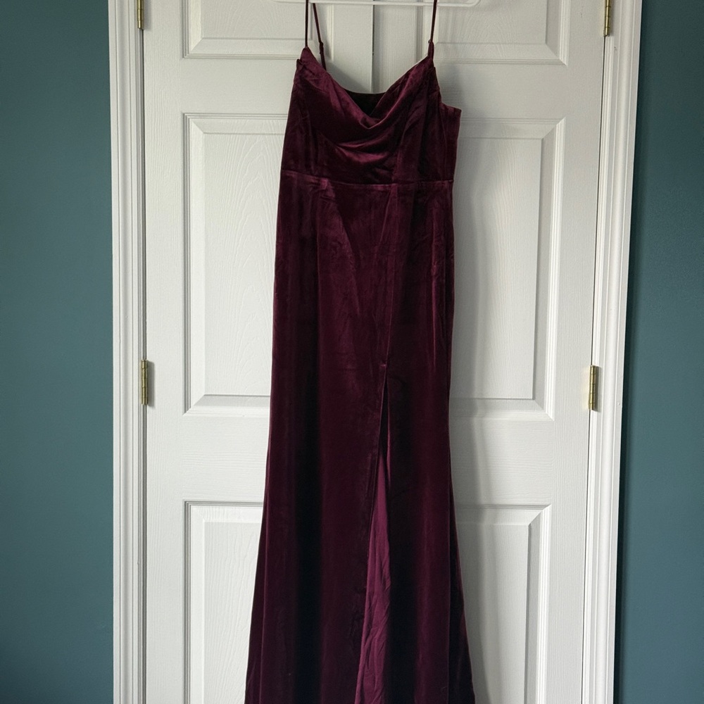 Lulu's Wine Velvet Cowl Neck Maxi Dress